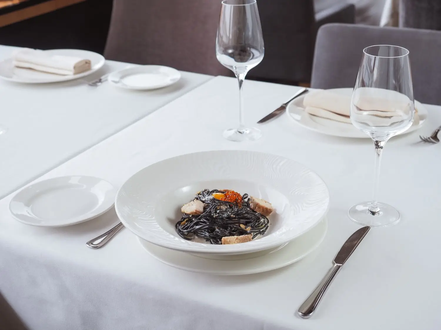 Restaurant table prepared for a meal
