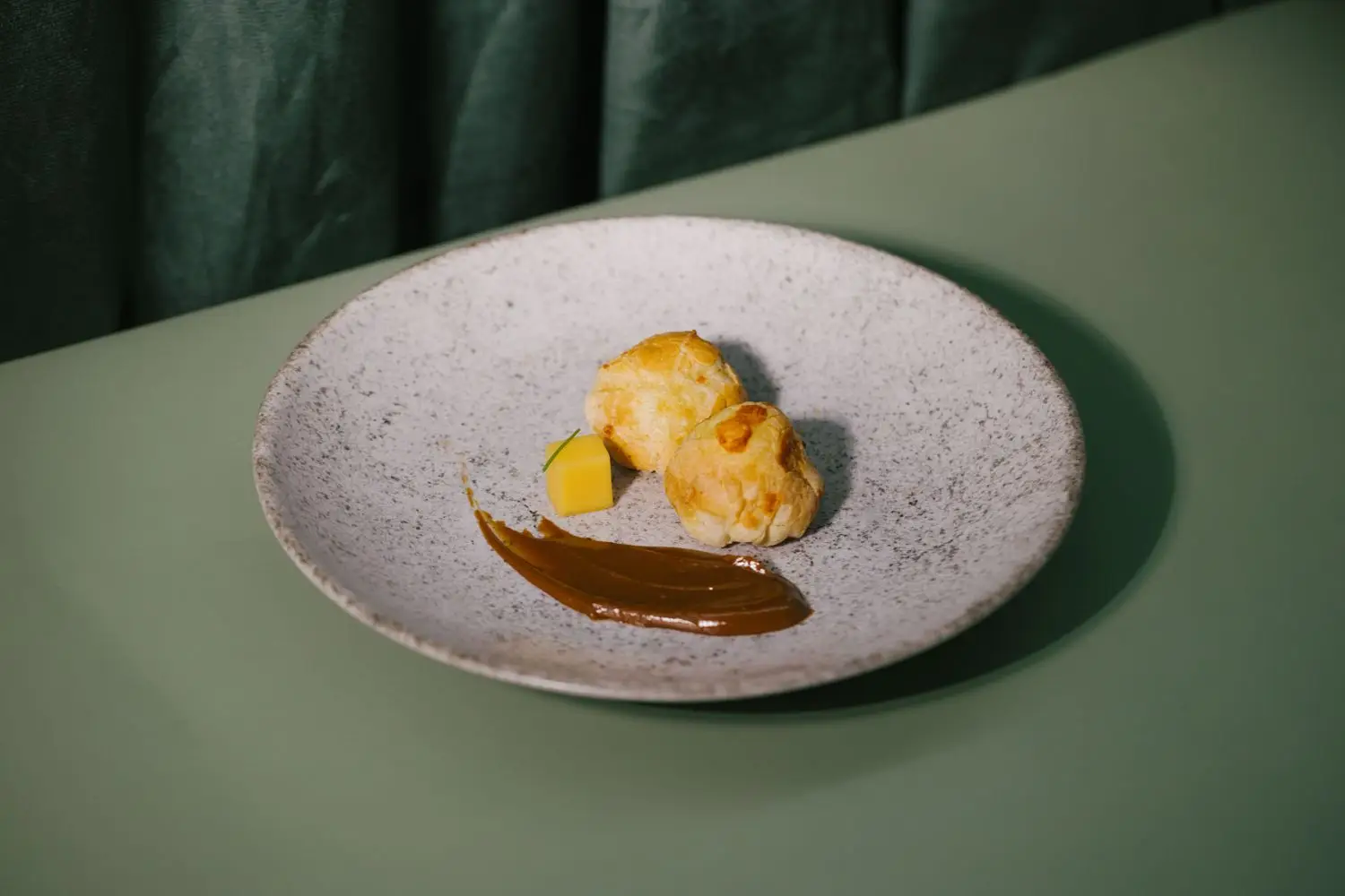 Refined seasonal dessert on ceramic plate
